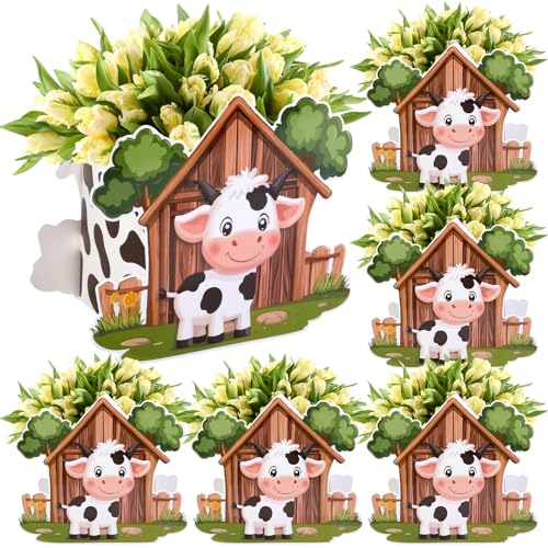 Kreatwow Cow Farm Animal Party Ssupplies 6pcs Cow Flower Box Centerpieces Cow Party Favors Farm Cow Table Paper Box Centerpiece Cow Theme Birthday Decor Farm Animal Barn Party Supplies von Kreatwow