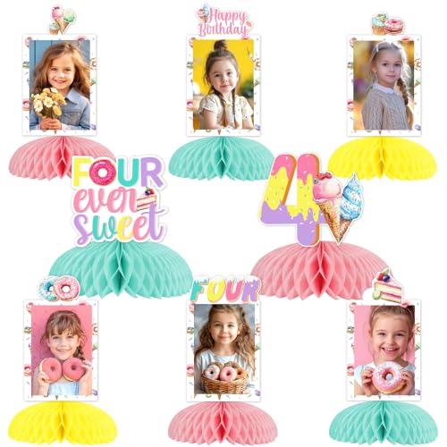 Kreatwow Donut 4th Birthday Party Dekorationen 8pcs Four Ever Sweet Photo Honeycomb Centerpieces Four Ever Sweet Birthday Dekorationen Girl Ice Cream Tischdekorationen Sweet Candy 4th Birthday Party von Kreatwow