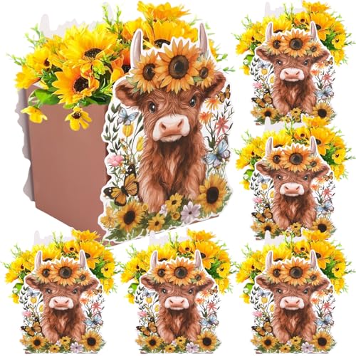 Kreatwow Highland Cow Party Dekorationen 6pcs Highland Flower Box Centerpieces Highland Cow Theme Party Supplies Floral Highland Cow Centerpieces Box for Flower Farm Cow Baby Shower von Kreatwow