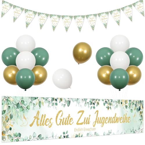 Kreatwow Jugendweihe Deko Alles Gute Zur Jugendweihe GartenBanner Happy Jugendweihe Wimpelgirlande Endlich Erwachsen Party Dekorationen Grün Luftballons für Outdoor Junge Mädchen Jugendweihe Party von Kreatwow