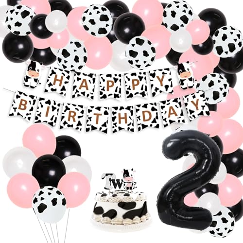 Kuh 2. Geburtstag Dekorationen für Jungen Mädchen - Bauernhof Tier Ballon Girlande Bogen Kit mit Happy Birthday Banner Cake Topper Zwei Kuhkopf Folienballons für Barnyard Zweiter Geburtstag von Kreatwow