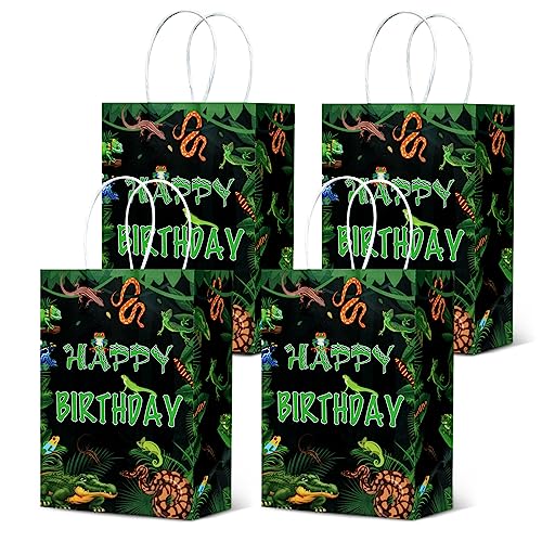 Reptil-Partei liefert Reptil-Parteigünstige Beutel für Jungen Mädchen 16pcs Reptilien-Geburtstag-Partei-Versorgungsmaterial-Geschenk behandeln Goody Beutel Safari-Tiere Eidechse-Schlange-Alligator von Kreatwow