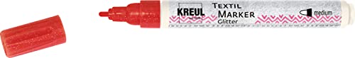 KREUL 92662 - Textil Marker Glitter medium Rot, halbdeckender Stoffmalstift mit Glitzereffekt, Strichstärke circa 2 bis 4 mm, für helle und dunkle Stoffe, waschecht nach Fixierung von Kreul