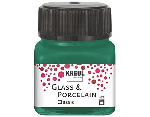 KREUL 16225 - Glass & Porcelain Classic dunkelgrün, im 20 ml Glas, brillante Glas- und Porzellanmalfarbe auf Wasserbasis, schnelltrocknend, deckend von Kreul