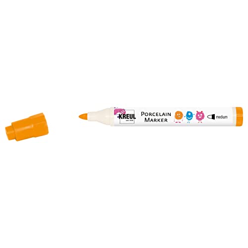 KREUL 16303 - Porcelain Marker medium Orange - Für Kinder entwickelter Porzellanmalstift, ohne Schütteln und Pumpen sofort los malen von Kreul