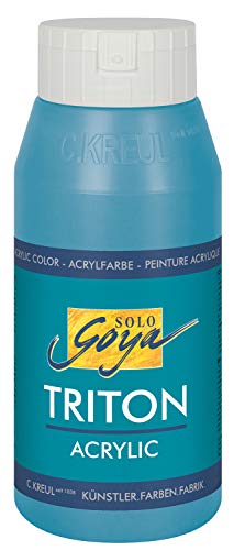 KREUL 17046 - Solo Goya Triton Acrylfarbe türkisblau, 750 ml Flasche, schnell und matt trocknend, Farbe auf Wasserbasis, in Studioqualität, vielseitig einsetzbar, gut deckend und ergiebig von Kreul