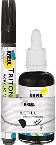 Kreul 17480 - Refill Triton Acrylic Marker Edge Set, schwarz, Acrylmalstift mit Edge-Spitze und Ink, seidenmatt auftrocknend, hohe Farbintensität, wetterfest auf saugenden Untergründen von Kreul