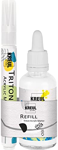 KREUL 17490 - Refill Triton Acrylic Marker Edge Set, weiß, Acrylmalstift mit Edge-Spitze und Ink, seidenmatt auftrocknend, hohe Farbintensität, wetterfest auf saugenden Untergründen von Kreul