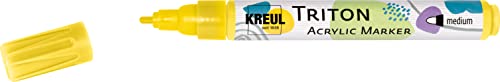 KREUL 17701 - Triton Acrylic Marker medium, Echtgelb hell, Stichstärke 1 bis 3 mm, für Linien und Schriften, seidenmatt auftrocknend, hohe Farbintensität, wetterfest auf saugenden Untergründen von Kreul