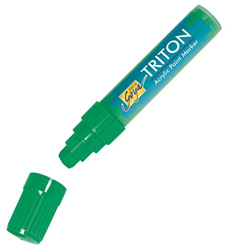 KREUL 17906 - Solo Goya Triton Acrylic Paint Marker, permanentgrün, Künstlerstift mit Acrylfarbe auf Wasserbasis, matt auftrocknend, formstabile Keilspitze ca. 15 mm für große Flächen von Kreul