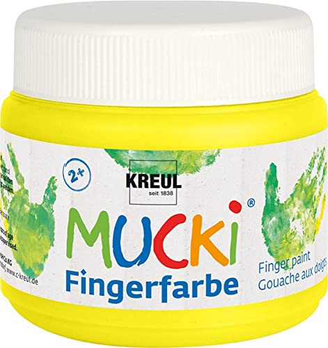 KREUL 23102 - Mucki leuchtkräftige Fingerfarbe, 150 ml in gelb, auf Wasserbasis, parabenfrei, glutenfrei, laktosefrei und vegan, auswaschbar, vermalbar mit Pinsel, Schwamm, Spachtel und Fingern von Kreul