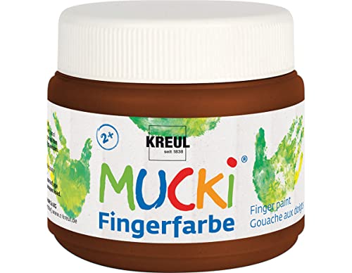 KREUL 23111 - Mucki leuchtkräftige Fingerfarbe, 150 ml in braun auf Wasserbasis, parabenfrei, glutenfrei, laktosefrei und vegan, auswaschbar, vermalbar mit Pinsel, Schwamm, Spachtel und Fingern von Kreul