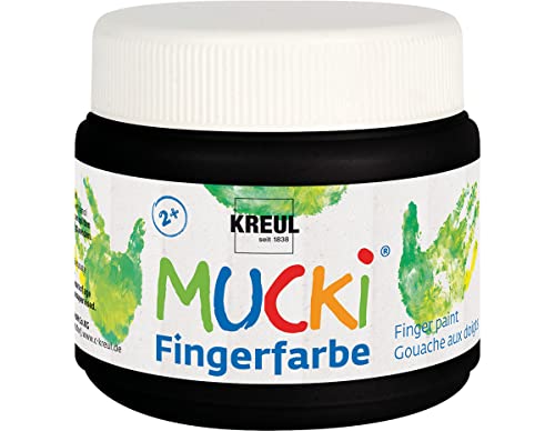 KREUL 23112 - Mucki leuchtkräftige Fingerfarbe, 150 ml in schwarz, auf Wasserbasis, parabenfrei, glutenfrei, laktosefrei und vegan, auswaschbar, vermalbar mit Pinsel, Schwamm, Spachtel und Fingern von Kreul