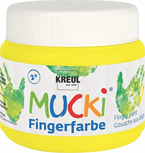 KREUL 23126 - Mucki leuchtkräftige Neon - Fingerfarbe, 150 ml in Quietsch gelb, auf Wasserbasis, parabenfrei, glutenfrei, laktosefrei und vegan, auswaschbar, vermalbar mit Pinsel und Fingern von Kreul