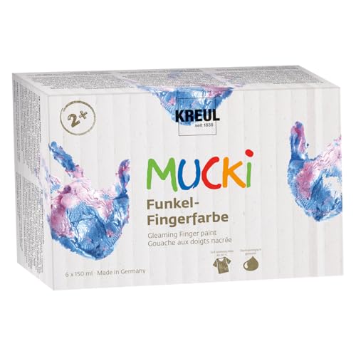 KREUL 2319 - MUCKI Funkel-Fingerfarbe, 6 x 150 ml, auf Wasserbasis, schimmernde Fingermalfarben für Kinder ab 2 Jahren von Kreul