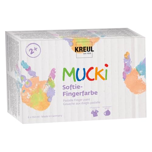 KREUL 2321 - MUCKI Softie-Fingerfarbe, 6 x 150 ml, Pastellfarben auf Wasserbasis, Fingermalfarben für Kinder ab 2 Jahren von Kreul