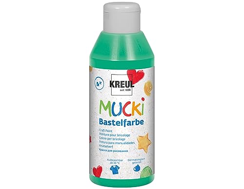 KREUL 24212 - Mucki Bastelfarbe für Kinder, 250 ml in grün, Kindermalfarbe auf Wasserbasis, parabenfrei, glutenfrei, laktosefrei und vegan, auswaschbar, vermalbar mit Pinsel und Schwamm von Kreul