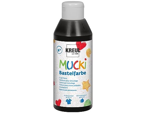 KREUL 24214 - Mucki Bastelfarbe für Kinder, 250 ml in schwarz, Kindermalfarbe auf Wasserbasis, parabenfrei, glutenfrei, laktosefrei und vegan, auswaschbar, vermalbar mit Pinsel und Schwamm von Kreul