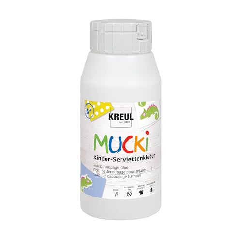 KREUL 24392 - MUCKI Kinder-Serviettenkleber 750 ml - Auswaschbarer Kinder-Spezialkleber für Serviettentechnik mit sensitiven Eigenschaften von Kreul