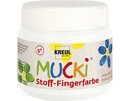 KREUL 28101 - Mucki leuchtkräftige Stoff - Fingerfarbe, 150 ml in weiß, auf Wasserbasis, parabenfrei, glutenfrei, laktosefrei und vegan, optimal für die Anwendung mit Fingern und Händen von Kreul