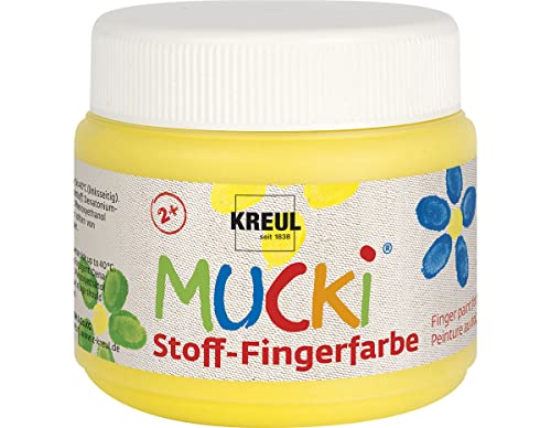 KREUL 28102 - Mucki leuchtkräftige Stoff - Fingerfarbe, 150 ml in gelb, auf Wasserbasis, parabenfrei, glutenfrei, laktosefrei und vegan, optimal für die Anwendung mit Fingern und Händen von Kreul