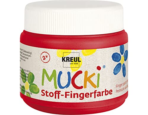 KREUL 28103 - Mucki leuchtkräftige Stoff - Fingerfarbe, 150 ml in rot, auf Wasserbasis, parabenfrei, glutenfrei, laktosefrei und vegan, optimal für die Anwendung mit Fingern und Händen von Kreul