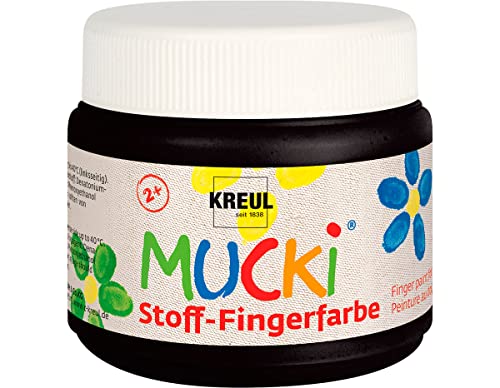 KREUL 28106 - Mucki leuchtkräftige Stoff - Fingerfarbe, 150 ml in schwarz, auf Wasserbasis, parabenfrei, glutenfrei, laktosefrei und vegan, optimal für die Anwendung mit Fingern und Händen von Kreul