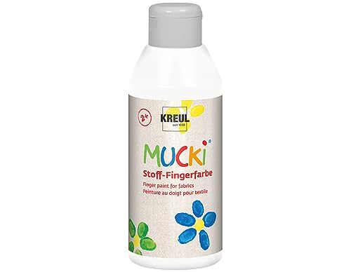 KREUL 28401 - Mucki leuchtkräftige Stoff - Fingerfarbe, 250 ml in weiß, auf Wasserbasis, parabenfrei, glutenfrei, laktosefrei und vegan, optimal für die Anwendung mit Fingern und Händen von Kreul