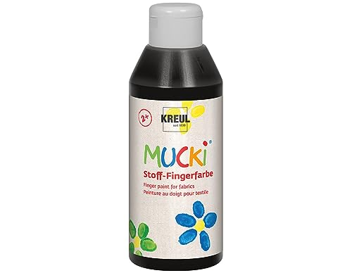 KREUL 28406 - Mucki leuchtkräftige Stoff - Fingerfarbe, 250 ml in schwarz, auf Wasserbasis, parabenfrei, glutenfrei, laktosefrei und vegan, optimal für die Anwendung mit Fingern und Händen von Kreul