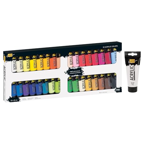 KREUL 35604-84173 - Solo Goya Acrylic Set mit 32 Farben in 20 ml Tuben inkl. 100 ml in Weiß, cremige Acrylfarbe in Studienqualität, auf Wasserbasis, matt trocknend, gut deckend, wasserfest von Kreul