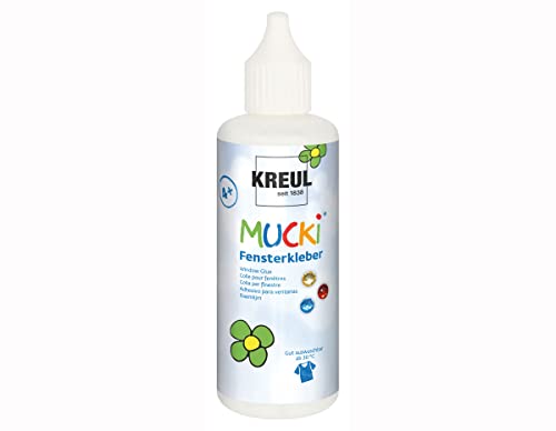 KREUL 42801 - Mucki Fensterkleber, 80 ml Flasche, parabenfrei, glutenfrei, laktosefrei, vegan, lösemittelfrei, geruchslos, auswaschbar, geeignet um Dekoration und Bastelarbeiten auf Fenster zu kleben von Kreul