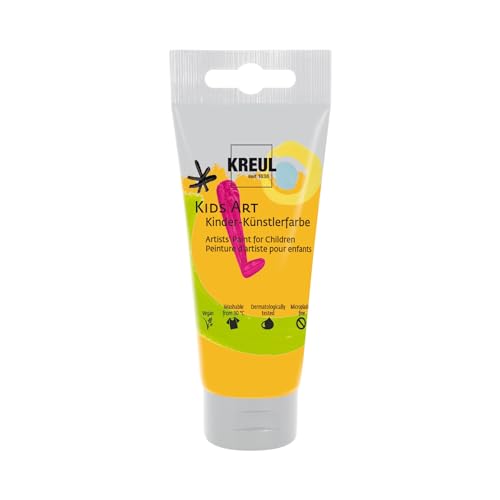 KREUL 43303 - Kids Art Kinder-Künstlerfarbe, Indischgelb 75 ml Tube, Schulmalfarbe auf Wasserbasis, matte deckende Bastelfarbe für Leinwand, Papier und Karton, vegan von Kreul