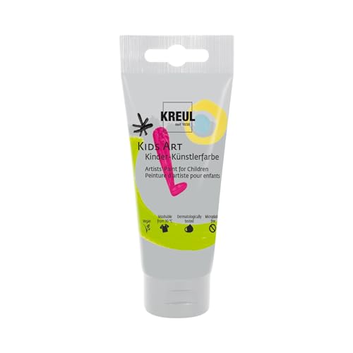 KREUL 43317 - Kids Art Kinder-Künstlerfarbe, Silber 75 ml Tube, Schulmalfarbe auf Wasserbasis, matte deckende Bastelfarbe für Leinwand, Papier und Karton, vegan von Kreul