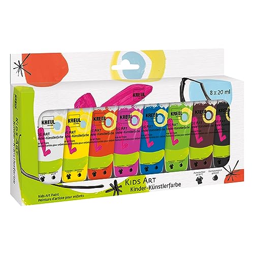 KREUL 43360 - Kids Art Kinder-Künstlerfarbe, 8 brillante Bastelfarben in je 20 ml Tuben, vegan, trocknet schnell, für Kinder ab 6 Jahren von Kreul