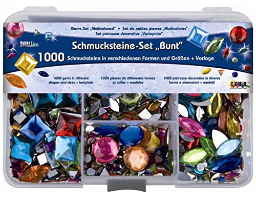 KREUL 49641 - Schmucksteine Set, 1000 bunte Steine in verschiedenen Formen und Größen, für die Gestaltung von modischen Accessoires und zur Gestaltung im Home Deco Bereich von Kreul