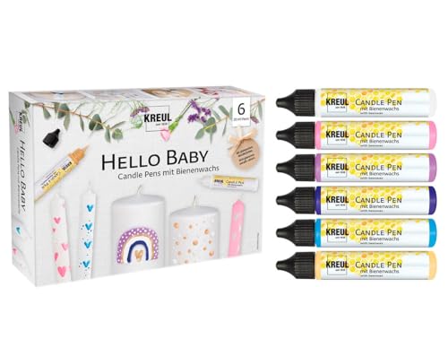 KREUL 49758 - Candle Pen 6er Set Hello Baby, 6 x 29 ml, feine Malspitze, Farben mit Bienenwachs zum Verzieren und Bemalen von Kerzen von Kreul