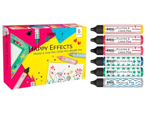 KREUL 49832 - Happy Effects Set, 6 Verzier- und Effektfarben, 3 Pluster & Liner Pens, 2 Glitter Pens und 1 Metallic Pen, zum kreativen Gestalten für Kinder und Erwachsene, Bunt von Kreul