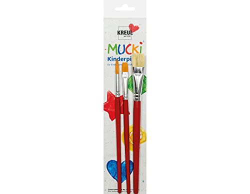 KREUL 553031 - Mucki Kinderpinsel Set für Kindergarten, Schule und Freizeit, elastisch und strapazierfähig, Borstenpinsel flach Größe 16 sowie Synthetics Pinsel rund Größe 8 und Flachpinsel Größe 10 von Kreul