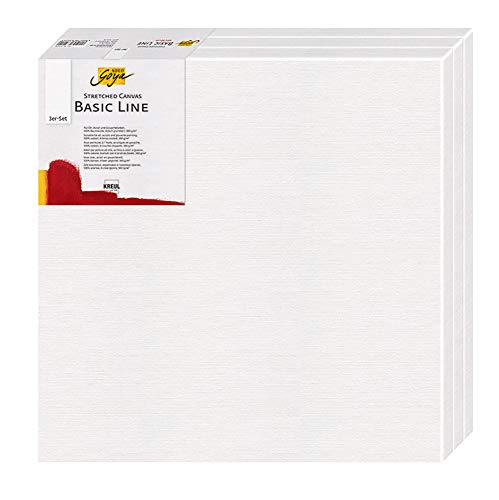 KREUL 634040 - Solo Goya Stretched Canvas Basic Line Keilrahmen 40 x 40 cm, 3er Set, mit Leinwand aus Baumwolle 4 fach grundiert, ideal für Öl, Acryl-und Gouachefarben von Kreul