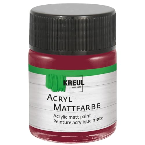 KREUL 75569 - Acryl Mattfarbe, weinrot im 50 ml Glas, cremig deckende, schnelltrocknende Farbe auf Wasserbasis, für viele verschiedene Untergründe geeignet von Kreul