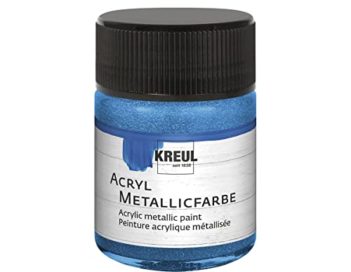 KREUL 77575 - Acryl Metallicfarbe, 50 ml Glas in metallic blau, glamouröse Acrylfarbe mit Metalliceffekt auf Wasserbasis, cremig deckend, schnelltrocknend und wasserfest von Kreul