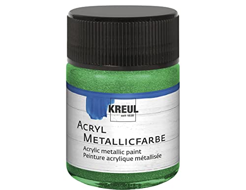 KREUL 77577 - Acryl Metallicfarbe, 50 ml Glas in metallic grün, glamouröse Acrylfarbe mit Metalliceffekt auf Wasserbasis, cremig deckend, schnelltrocknend und wasserfest von Kreul