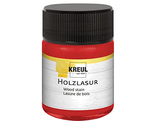 KREUL 78506 - Farbintensive Acryl Holzlasur, 50 ml Glas in cherry, für unbehandeltes, natürliches Holz und saugende Naturpapiere, fließend - flüssige Farbe auf Wasserbasis von Kreul