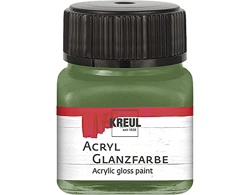 KREUL 79209 - Acryl Glanzfarbe, 20 ml Glas in olivgrün, glänzend-glatte Acrylfarbe zum Anmalen und Basteln, auf Wasserbasis, speichelecht, schnelltrocknend und deckend von Kreul