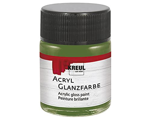 KREUL 79509 - Acryl Glanzfarbe, 50 ml Glas in olivgrün, glänzend-glatte Acrylfarbe zum Anmalen und Basteln, auf Wasserbasis, speichelecht, schnelltrocknend und deckend von Kreul