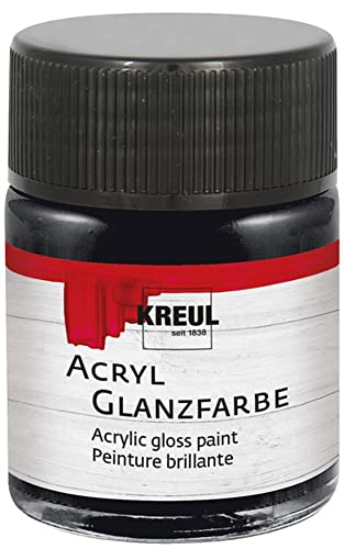 KREUL 79512 - Acryl Glanzfarbe, 50 ml Glas in schwarz, glänzend-glatte Acrylfarbe zum Anmalen und Basteln, auf Wasserbasis, speichelecht, schnelltrocknend und deckend von Kreul