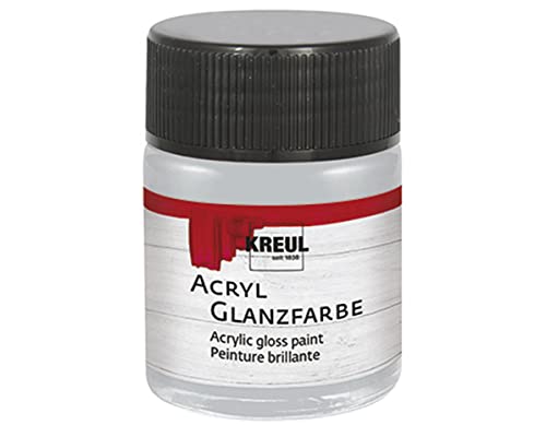 KREUL 79516 - Acryl Glanzfarbe, 50 ml Glas in silber, glänzend-glatte Acrylfarbe zum Anmalen und Basteln, auf Wasserbasis, speichelecht, schnelltrocknend und deckend von Kreul