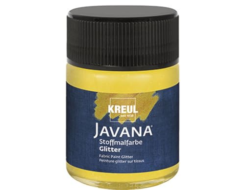 KREUL 92278 - Javana Stoffmalfarbe für helle und dunkle Textilien, cremig brillante Farbe mit Glitzer - Effekt und pastosem Charakter, 50 ml Glas, Glitter Gold von Kreul