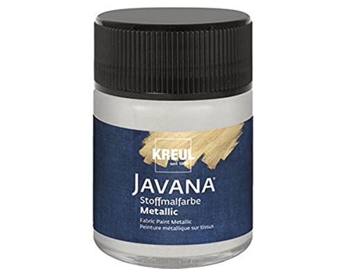 KREUL 92446 - Javana Stoffmalfarbe für helle und dunkle Textilien, 50 ml Glas, Metallic Silber, cremig brillante Farbe mit Metallic - Effekt und pastosem Charakter von Kreul