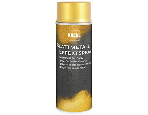 KREUL 994400 - Blattmetall Effekt-Spray, Gold, 400 ml, schnelltrocknender Nitro Kombilack mit Blattmetall ähnlicher Optik von Kreul